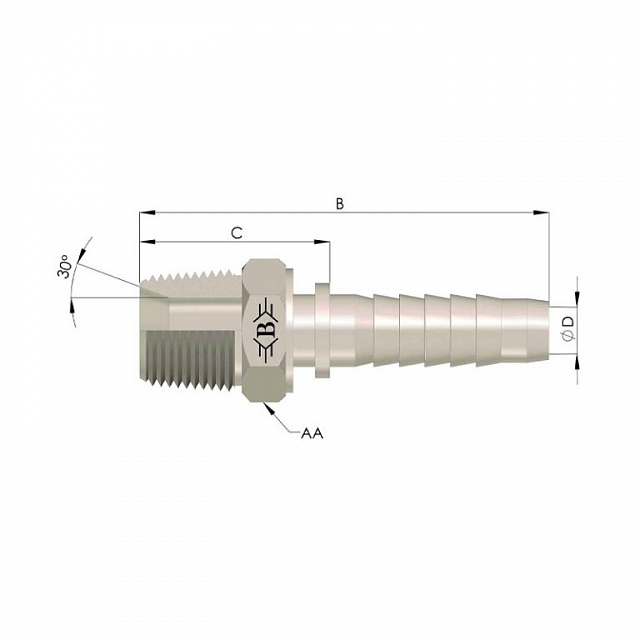 Фитинг BSPT, (Ш), с Наружной Резьбой DN06-3/8"-19
